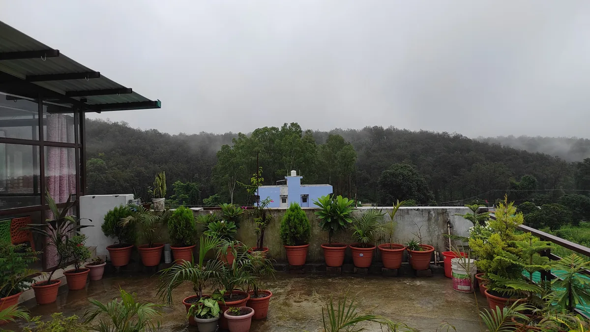 Peaceful terrace garden at Daksh Home boys hostel near UPES Kandoli campus